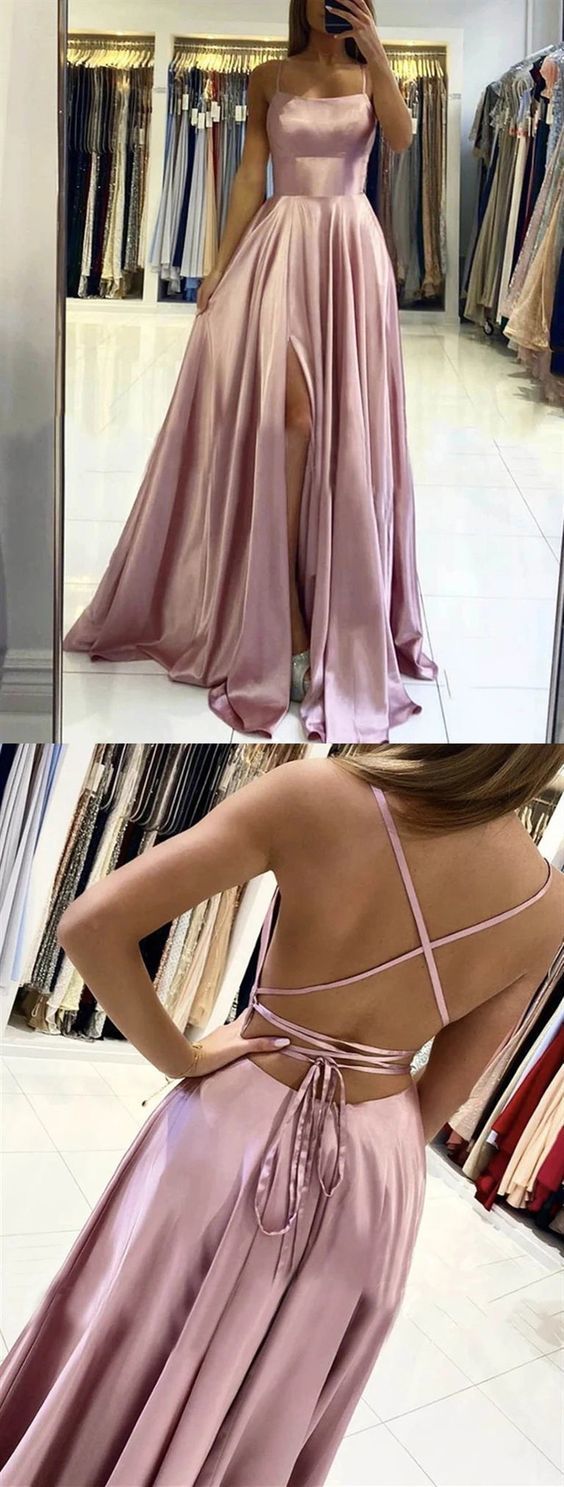 Dusty Pink Backless Long Prom Dresses, Dusty Pink Open Back Long Formal Evening Dresses cg10723