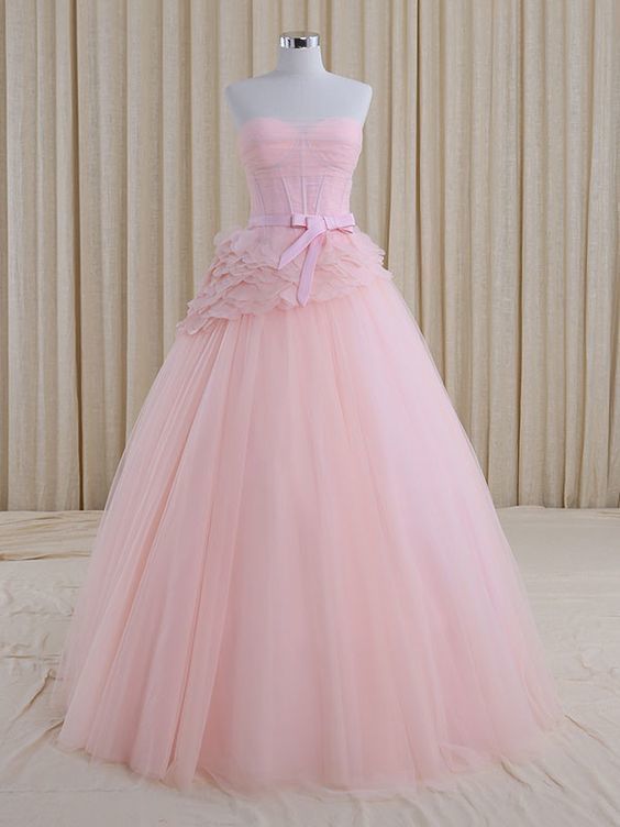 Strapless Blush Pink A-line Whimsical Princess Prom Formal Evening Dress cg10751