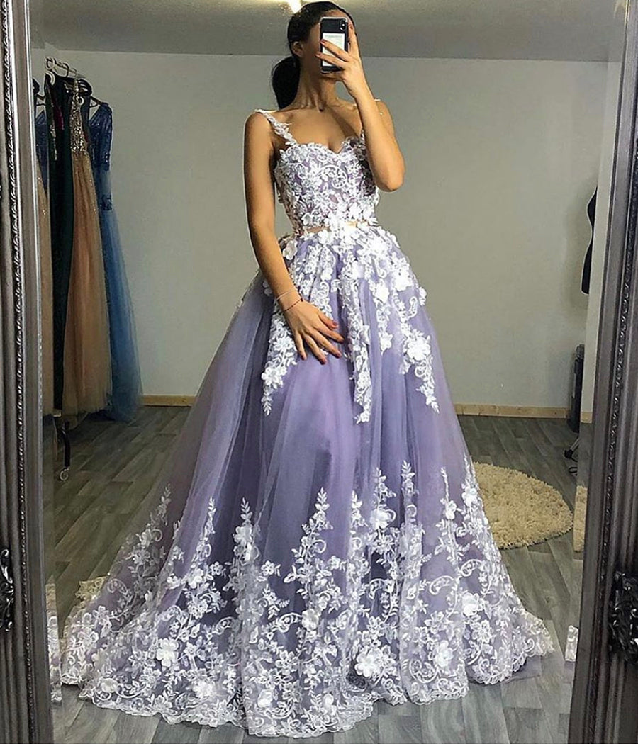 PURPLE LACE LONG PROM GOWN FORMAL DRESS cg10755