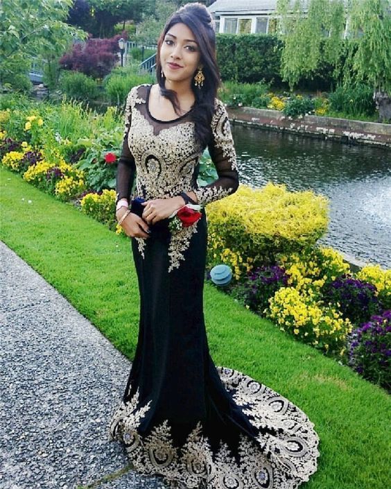 Lace Prom Dress Mermaid Evening Gown Formal ChiffonProm Gown Rhinestone Long Sleeve Evening Dresses cg10775
