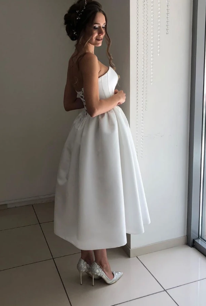 SIMPLE WHITE SWEETHEART SATIN SHORT BRIDESMAID DRESS WHITE PROM DRESS cg10789