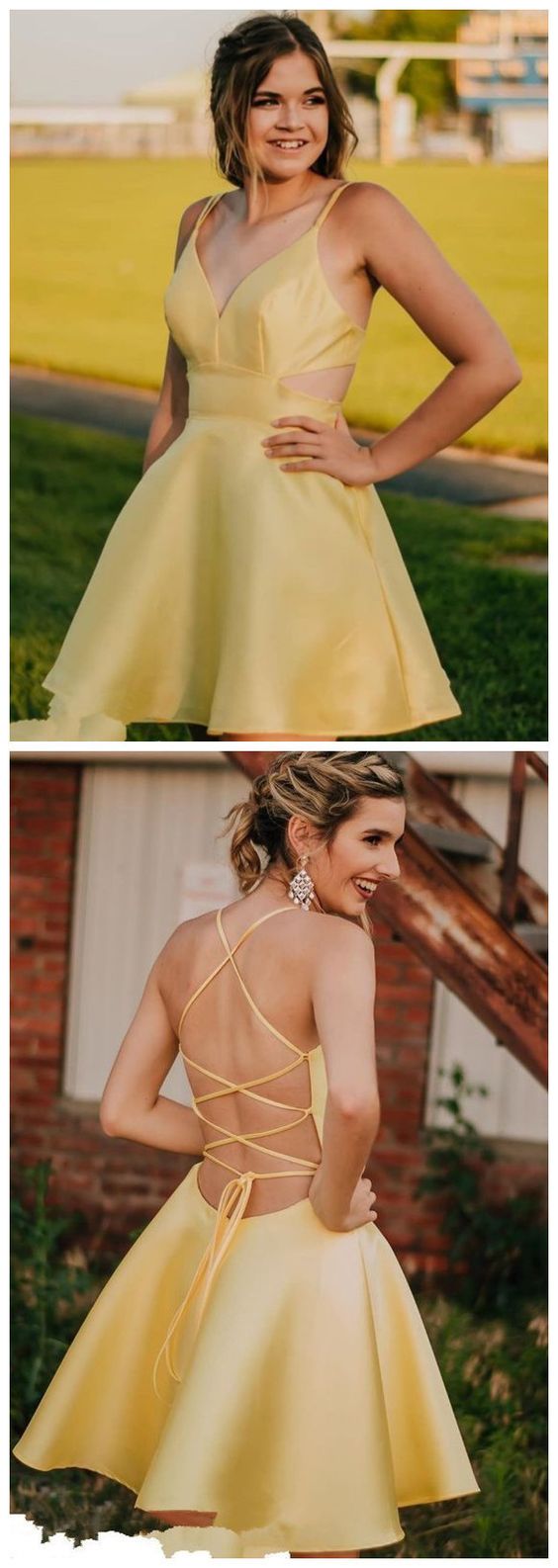 yellow cut out homecoming party dresses cg10863