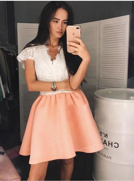 Cap Sleeve Lace Short Homecoming Dress, Party Gown cg10868