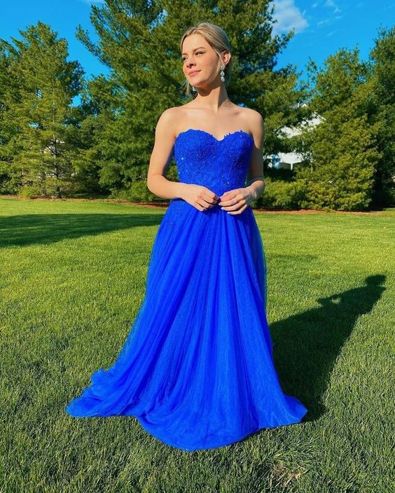 Royal Blue Appliques Long Prom Dress, Sleeveless Evening Dress cg10910