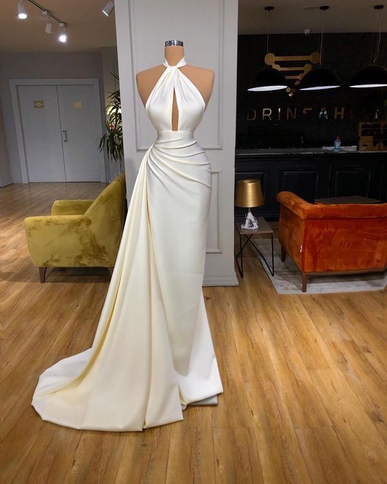 White Long Prom Dress, Sleeveless Evening Dress cg10911