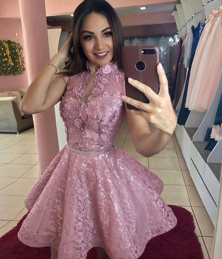 PINK LACE SHORT DRESS HOMECOMING DRESS cg10950