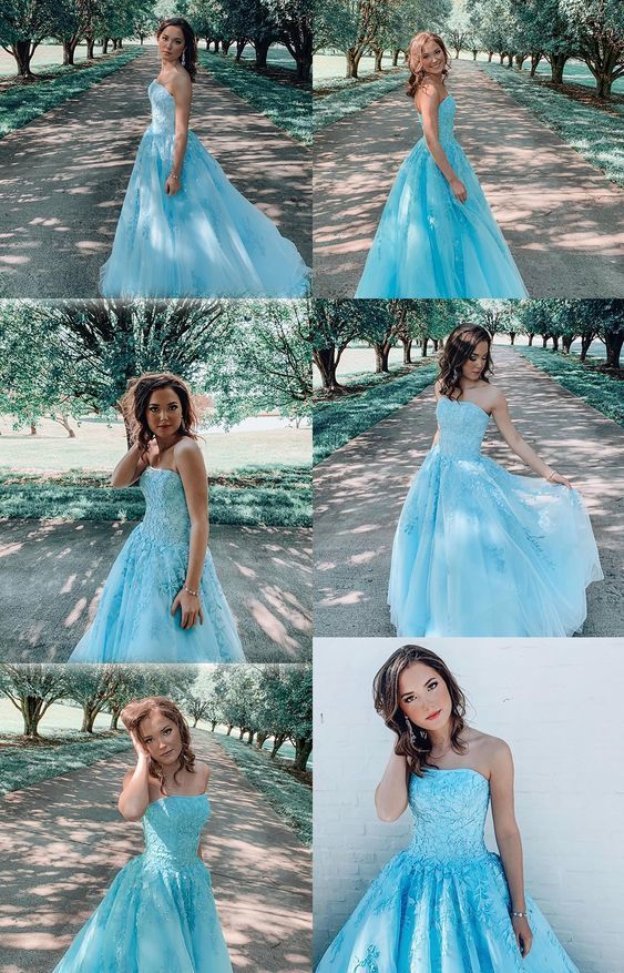 strapless blue long prom gown cg10991