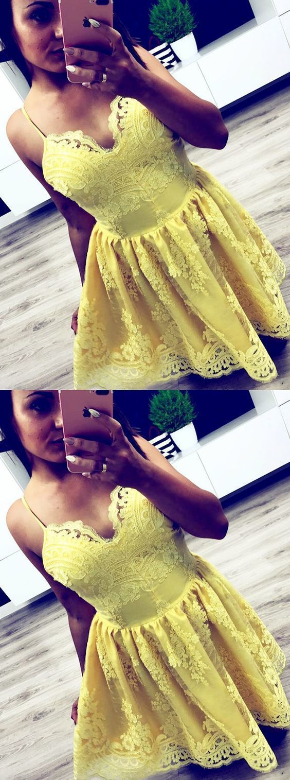 Yellow Lace Short Homecoming Dress, Simple Short homecoming Dress cg1100