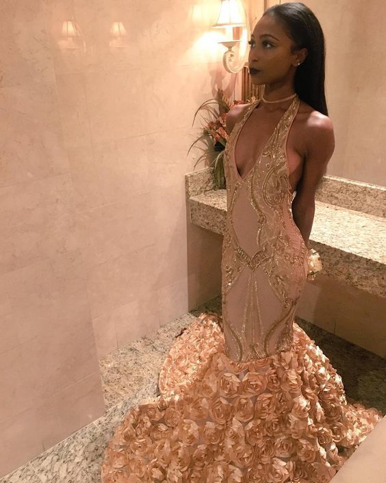 Black Girls Mermaid Prom Dresses Halter Formal Dresses cg11021