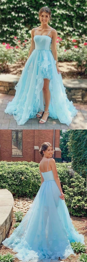 Blue tulle long prom dress blue formal dress cg11043