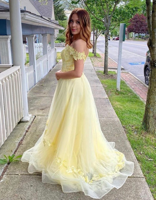 YELLOW TULLE LACE LONG BALL prom GOWN DRESS cg11047