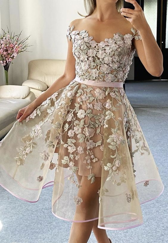 Cute tulle appliqué short dress homecoming dress cg11097