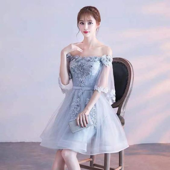 tulle homecoming dress lace applique formal dress cg11099