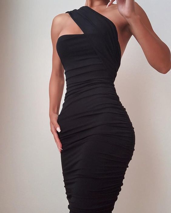 One Shoulder Sleeveless Ruched Bodycon Dress Prom Dress cg11128