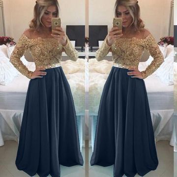 Sexy Blue A-line Long Sleeves Zipper Beading Prom Dresses cg11138