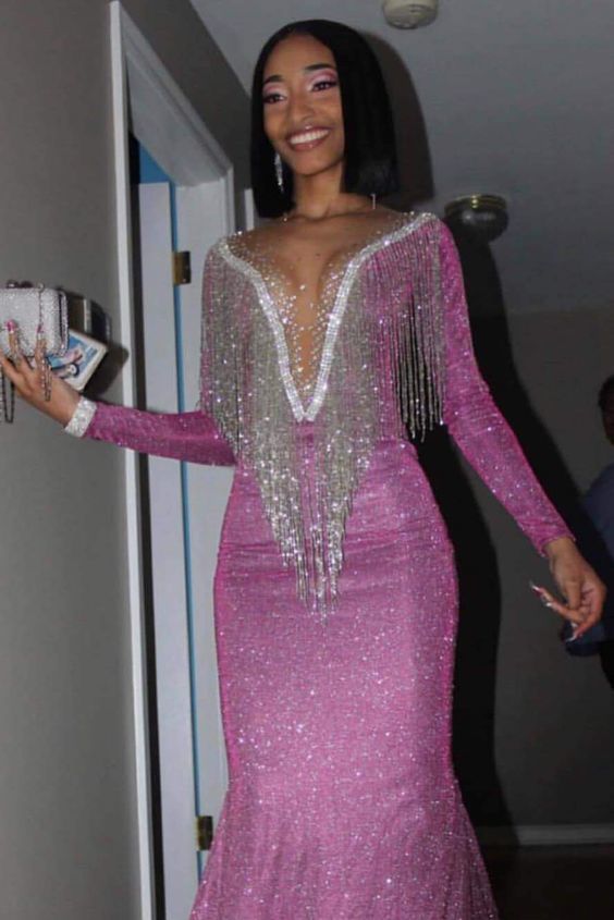 Long Sleeves Deep V-Neck Mermaid Prom Dresses cg11151