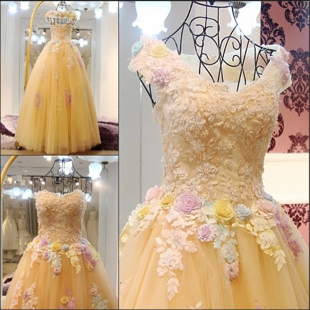 Floral Bridal Ball Gown,Gorgeous Wedding Dress,Handmade Dress long prom dress cg11235
