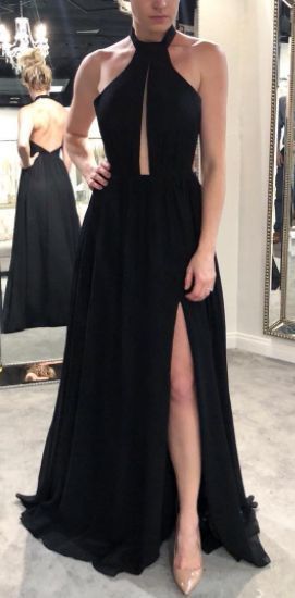 Sexy Black Chiffon Long Prom Dress with Side Slit cg11246