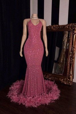 Fashionable Spaghetti Straps V-neck Sequined Mermaid Prom Dresses cg11258