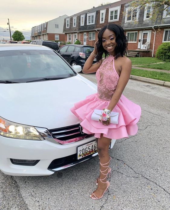 Pink Short Homecoming Dress With Top Lace cg11308