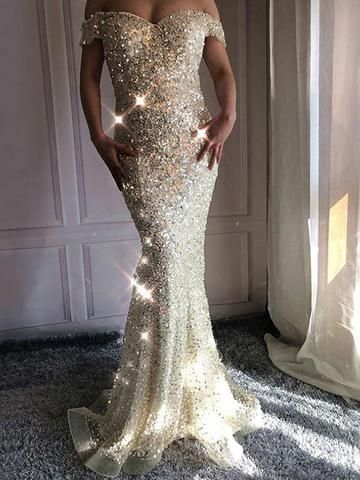 Off the shoulder mermaid prom dress with beading cg11311