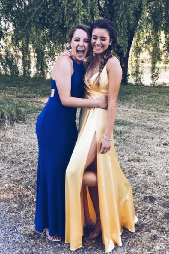 2021 yellow long prom dress with wrap front and side slit cg11325