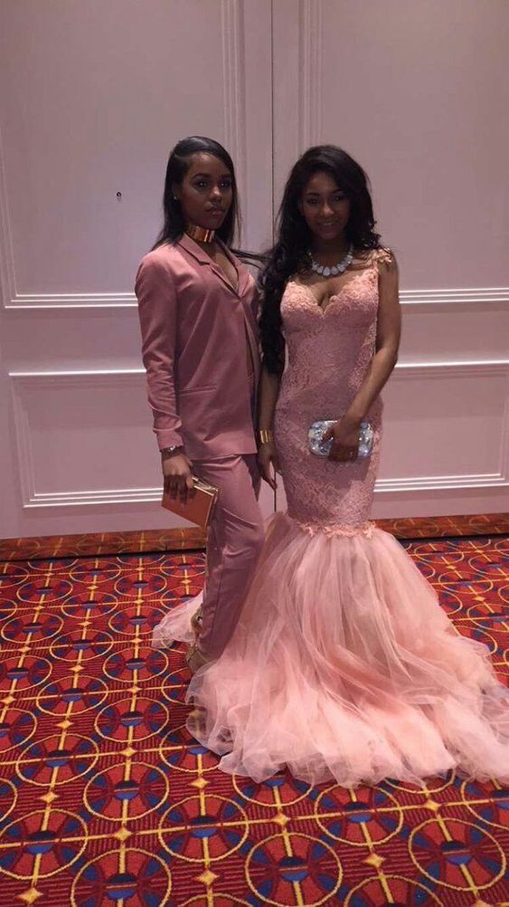 Pink mermaid prom dress , lace prom dress with tulle cg11338