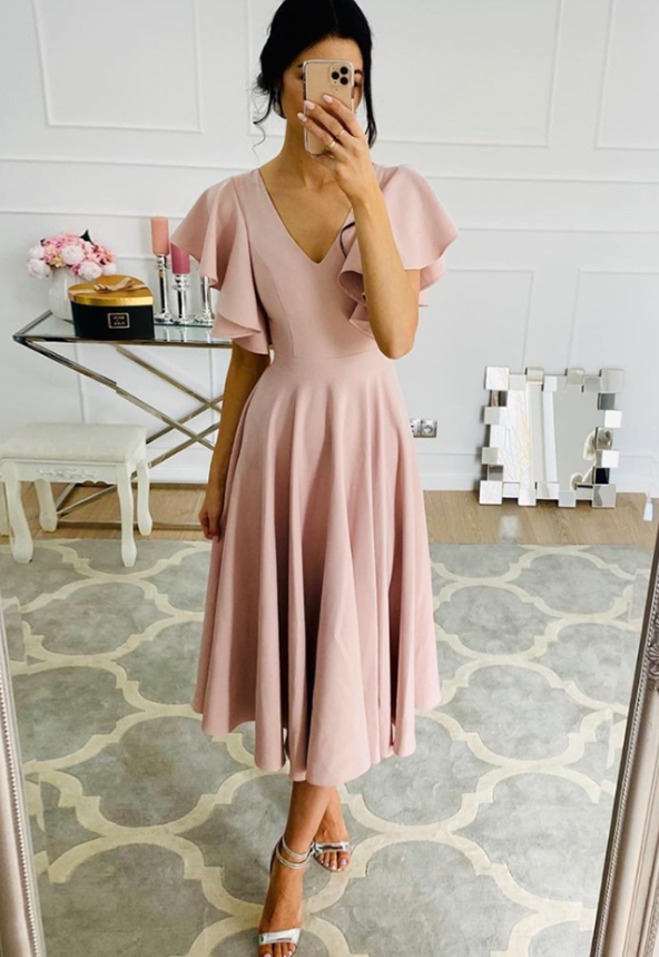 PINK V NECK SHORT PROM DRESS PARTY DRESS cg11350