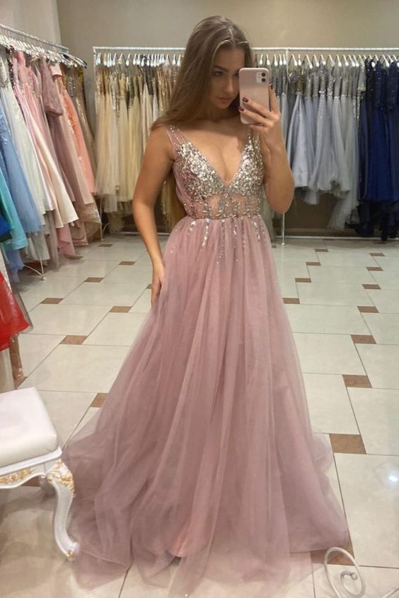 Sexy Pink Long Tulle Prom Dress cg11365