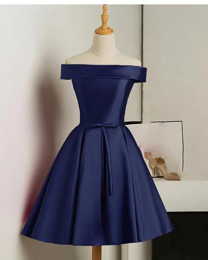 Red/Pink/Yellow/Blue Cute Off Shoulder Short Elegant Satin Prom Dress Homecoming Dress Party Dress 8211
