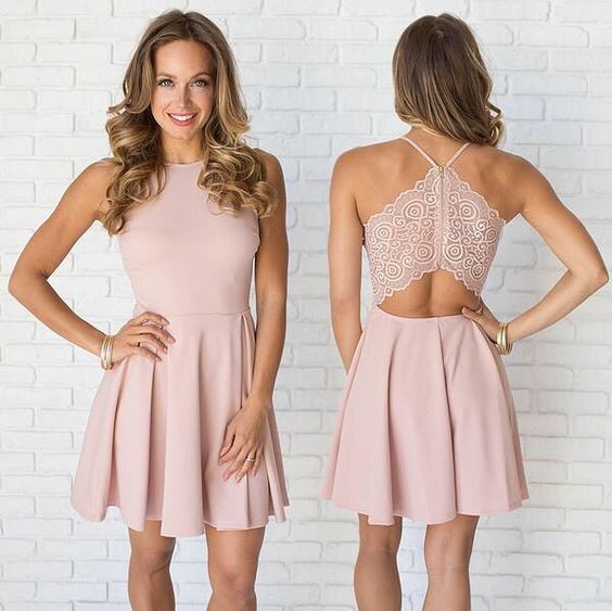 Pink Short Homecoming Dress Jewel Neck Sexy Open Back Summer Dresses cg11399