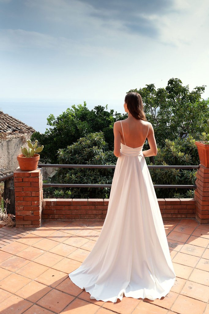 SIMPLE WHITE V NECK SATIN LONG PROM DRESS WHITE FORMAL DRESS cg11416