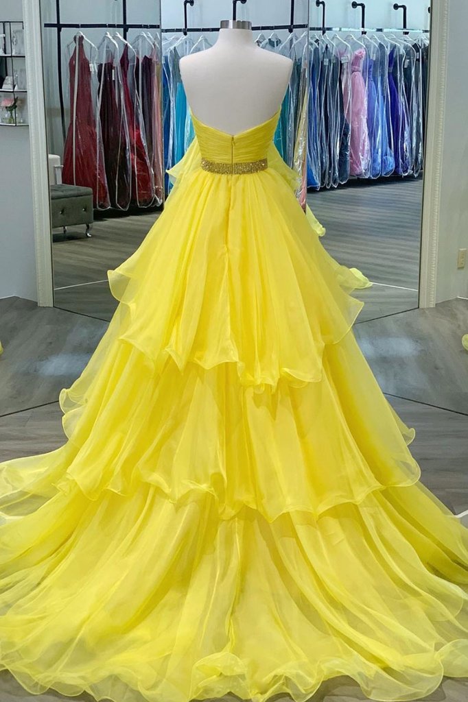 YELLOW SWEETHEART TULLE LONG PROM DRESS YELLOW FORMAL DRESS cg11439