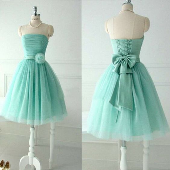 Lovely Strapless Mint Tulle Short Homecoming Dresses For Teens cg11446