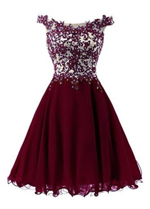 Beautiful Wine Red Short Lace Applique Party Dress, A-Line Short Homecoming Dresses cg11467