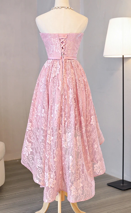 Pink Cute High Low Lace Homecoming Dress cg11468