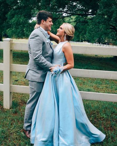 Blue A-line Long Prom Dress with Cross Back cg11476