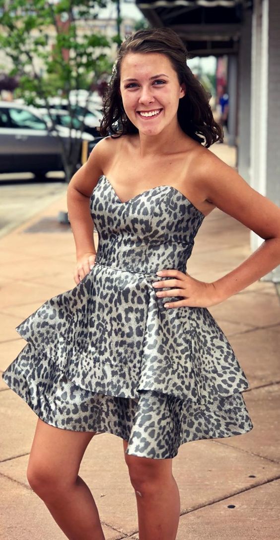 Black Leopard Tiered Short Homecoming Dresses cg11501