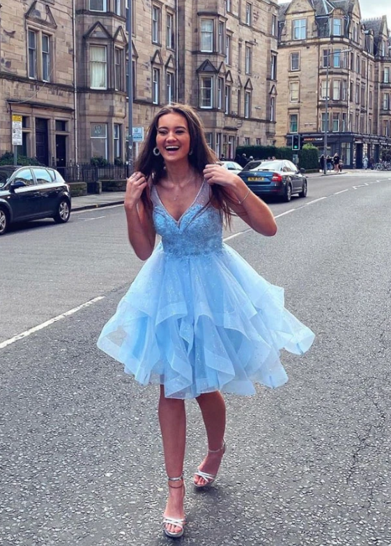 blue tulle lace homecoming dress cg11508