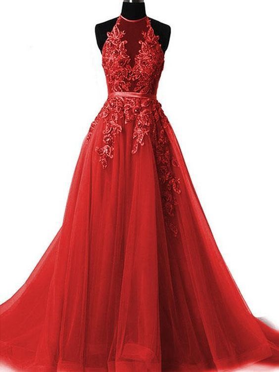 Long Prom Dress Halter Brush Train Simple Lace Prom Dress cg11529