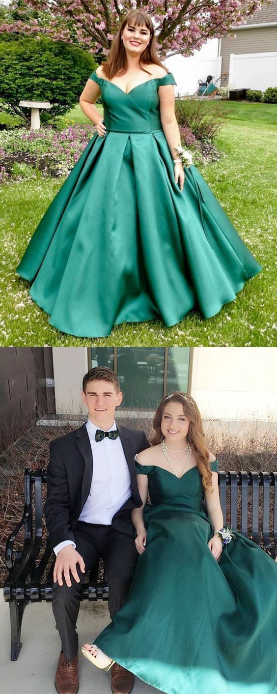 Off the Shoulder Dark Green Ball Gown Prom Dress, Charming Evening Dress cg11546