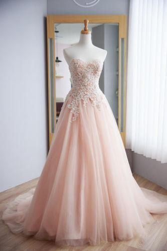 Blush Pink Sweetheart Prom Dresses,Lace Appliques Prom Dresses cg11554