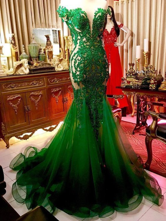 Chic Trumpet/Mermaid Prom Dresses Hunter Beading Long Prom Dress Evening Dresses cg11556
