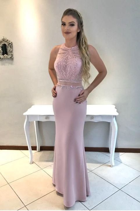Pink Sleeveless Chiffon Evening Gowns Prom Dress cg11574