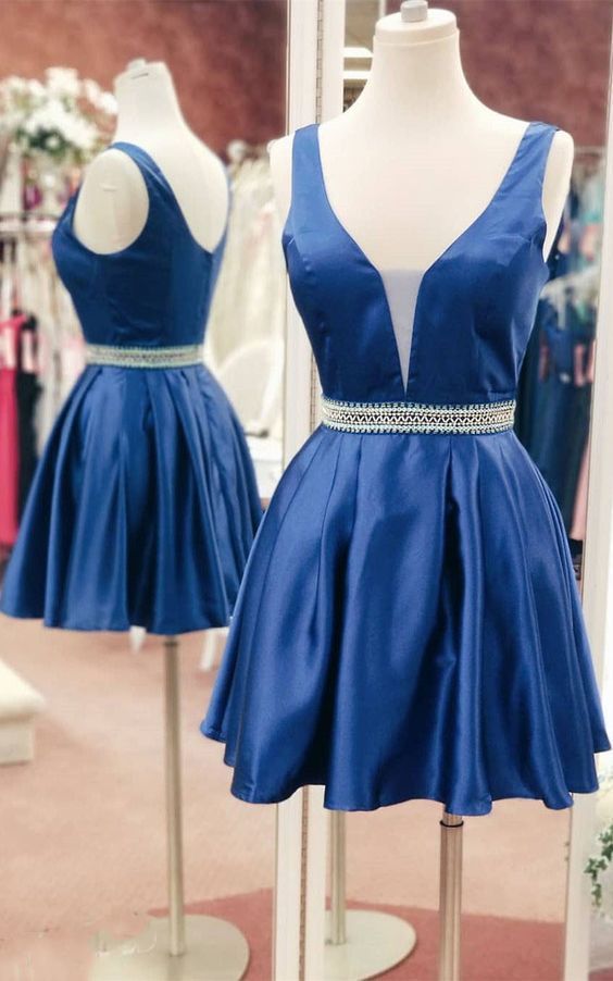 Simple v neck royal blue homecoming dresses cg11582
