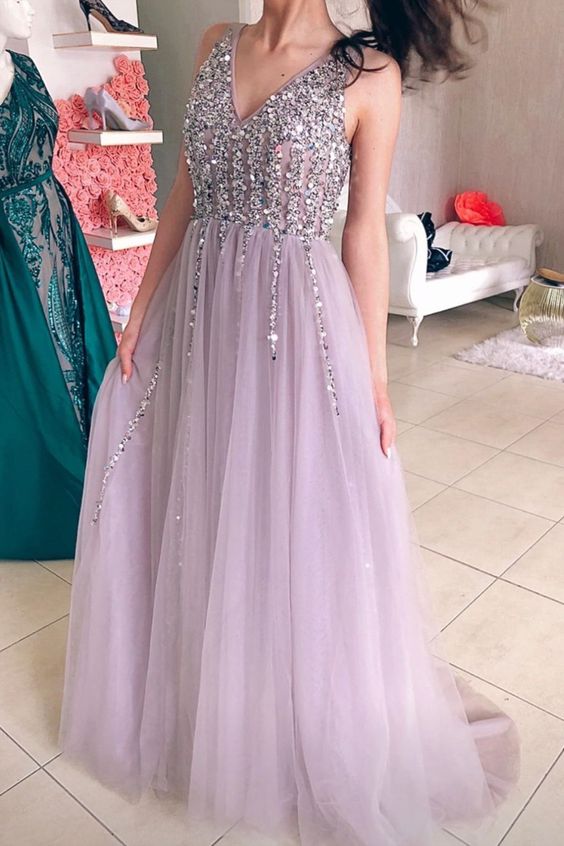 glitter v neck tulle long formal dress prom dress cg11588