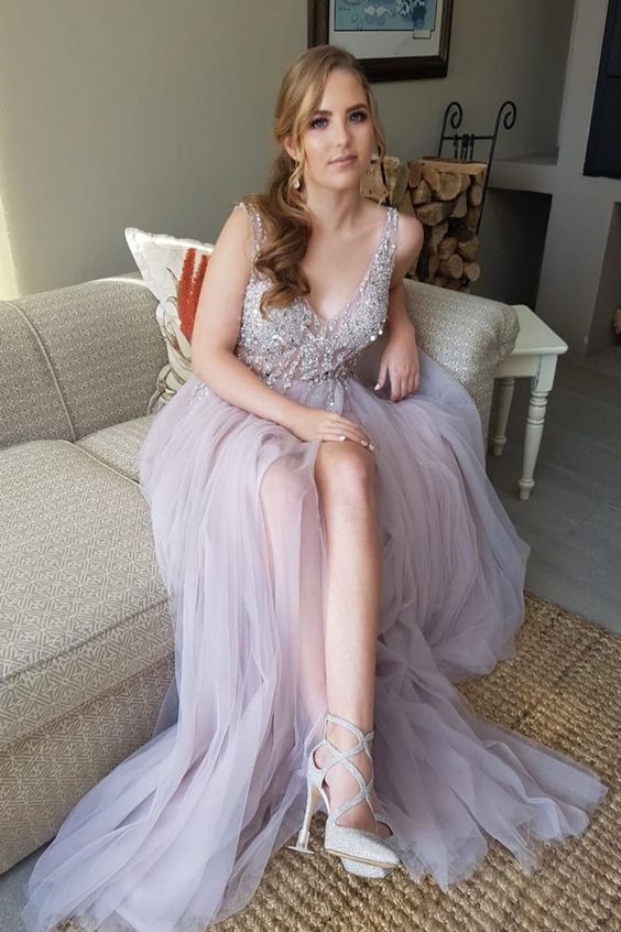 elegant grey long formal dress evening dress Prom Dress cg11596