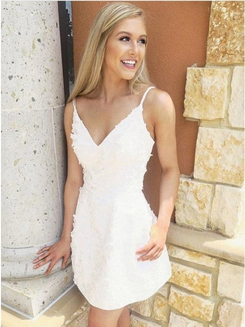 A-Line Spaghetti Straps White Lace Homecoming Dress with Pockets cg11628