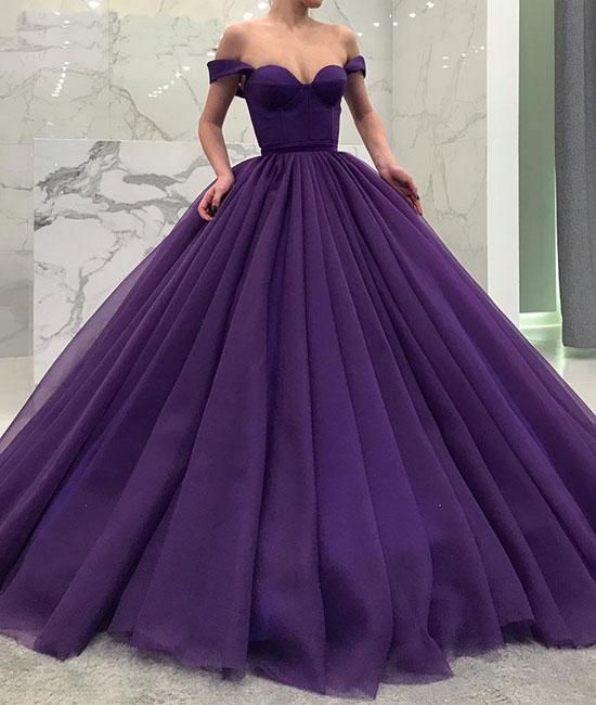 Simple Prom Dress,Purple Tulle Prom Dress,Off Shoulder Evening Dress ,Floor Length Prom Gowns cg11668