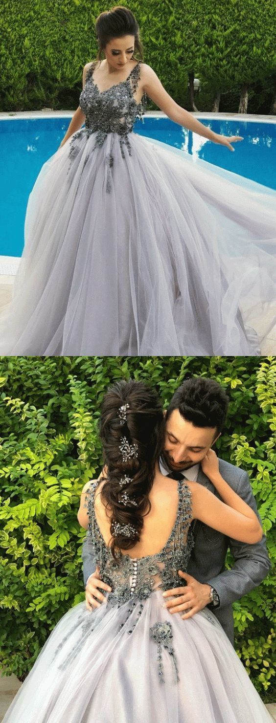 Romantic Appliques Tulle Formal Prom Dresses Beaded Prom Dresses Wedding Party Gown cg11673